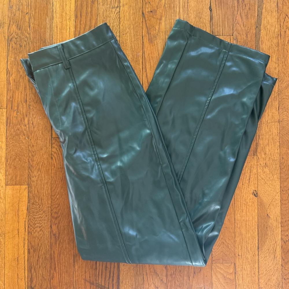 CIDER Faux Leather Solid High Waist Wide Leg Trousers Size M
